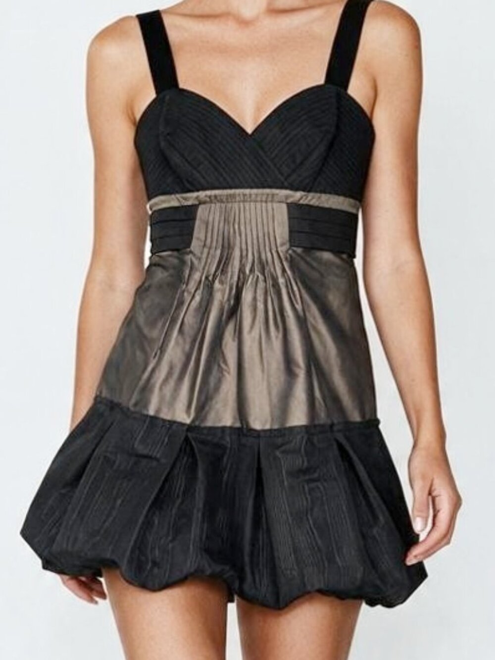 BCBG MaxAzria Y2K Party Dress • Gray/Black Mini • Bubble Hem Silhouette